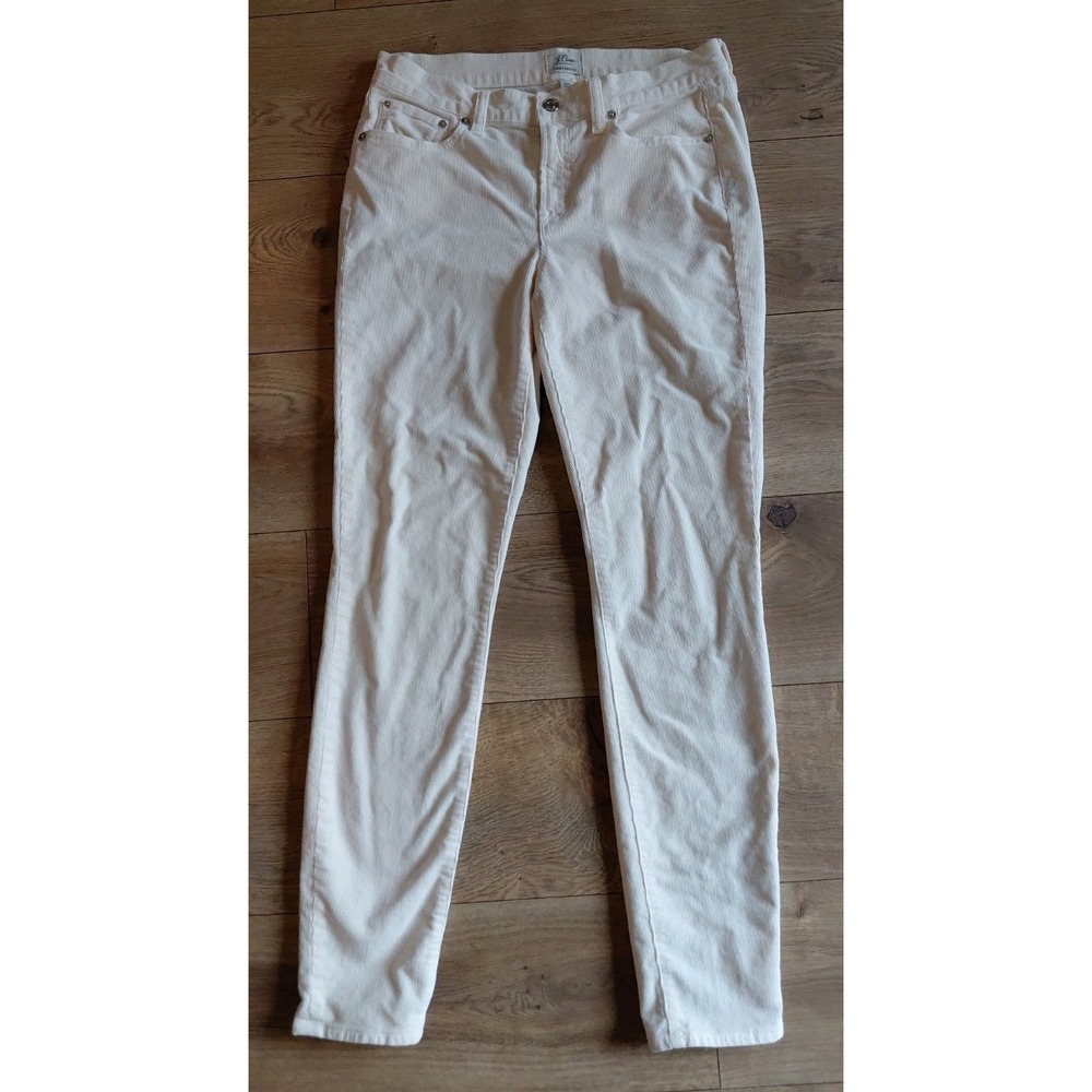 J Crew Toothpick Mid-Rise Cordoroy Pants Ivory Size 28 Tall